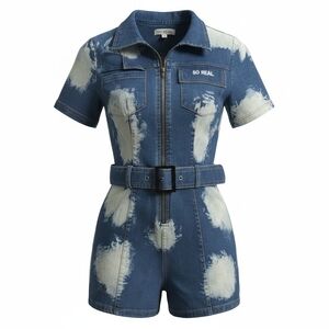Kids Denim Playsuit - Blue and White